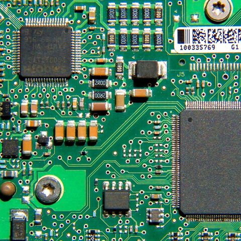 Close-up of a populated printed circuit board